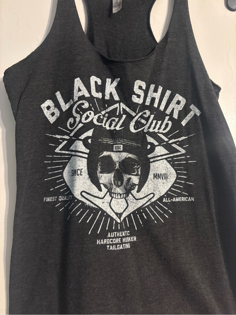 Husker Game Day Black Shirt Social Club Graphic Tank - Charcoal with White Print
